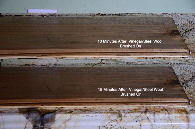 vinegar and steel wool weathered wood at 15 minutes