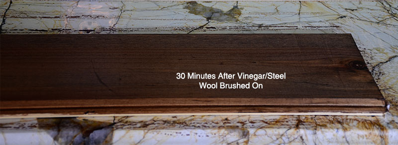 vinegar and steel wool weathered wood after 30 minutes