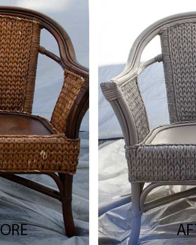 Wicker chairs before and after painting